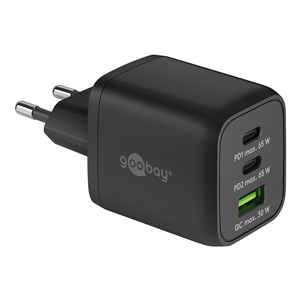 USB multipoort snellader Nano | 3 poorten | USB-A & USB-C | 65W | GaN | Power Delivery | Zwart LDR03645 - 1