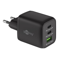 USB multipoort snellader Nano | 3 poorten | USB-A & USB-C | 65W | GaN | Power Delivery | Zwart LDR03645