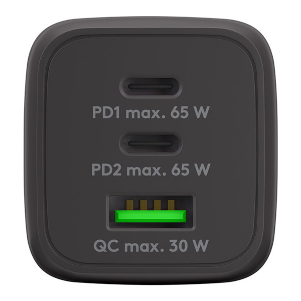USB multipoort snellader Nano | 3 poorten | USB-A & USB-C | 65W | GaN | Power Delivery | Zwart LDR03645 - 2