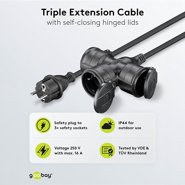 Verlengkabel 25 meter voor buiten | 3-voudig | Type F, CEE 7/3 | Max. 3680W | IP44 | Zwart LDR03663 - 3