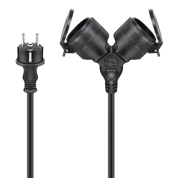 Verlengkabel 5 meter voor buiten | 2-voudig | Type F, CEE 7/3 | Max. 3680W | IP44 | Zwart LDR03658 - 1