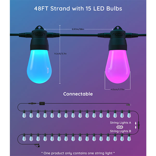 Govee LED Bulb String Lights 15 meter | RGBW | 15 lampjes  LGO00174 - 2