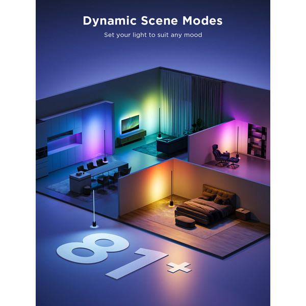 Govee RGBICWW Smart Corner Floor Lamp Pro met speaker | Wi-Fi, Bluetooth | Zwart  LGO00130 - 9