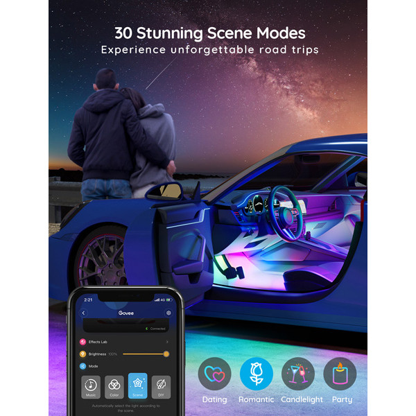 Govee RGBIC Interior Car Lights | 4x 30 cm | 30 Scene Mode + 4 Music Mode  LGO00134 - 6