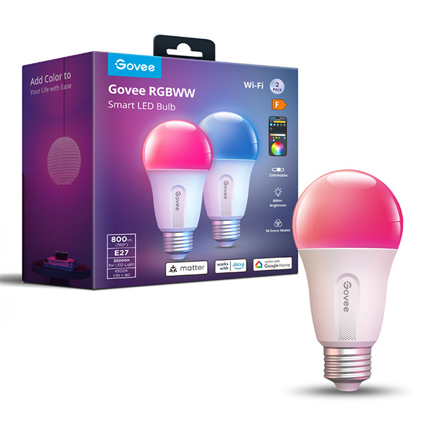 Govee Smart lamp E27 | Peer A60 | Mat | RGB + 2700-6500K | WiFi | 9W | 2 stuks LGO00202 - 1