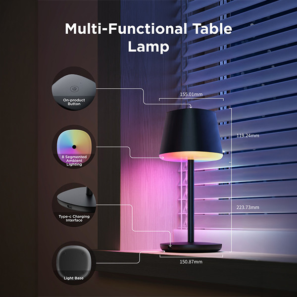Govee Smart tafellamp | 2700-6500K | Oplaadbaar | WiFi, Bluetooth, Matter LGO00205 - 4