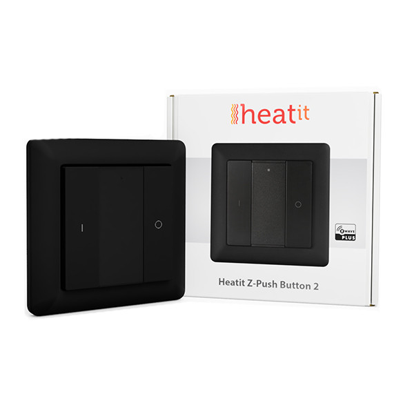 Heatit Z-Push Button 2 | Draadloze schakelaar | Z-Wave Plus | Zwart  LHE00108 - 1
