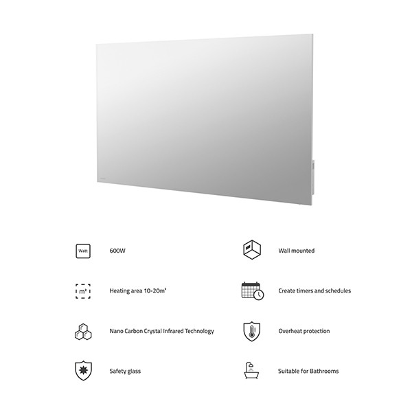 Hombli Slimme Infrarood Paneelverwarming 100x60 cm | Spiegel | 600W | Wit LHO00099 - 3