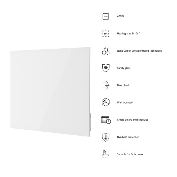 Hombli Slimme Infrarood Paneelverwarming 60x60 cm | Glas | 400W | Wit  LHO00096 - 3