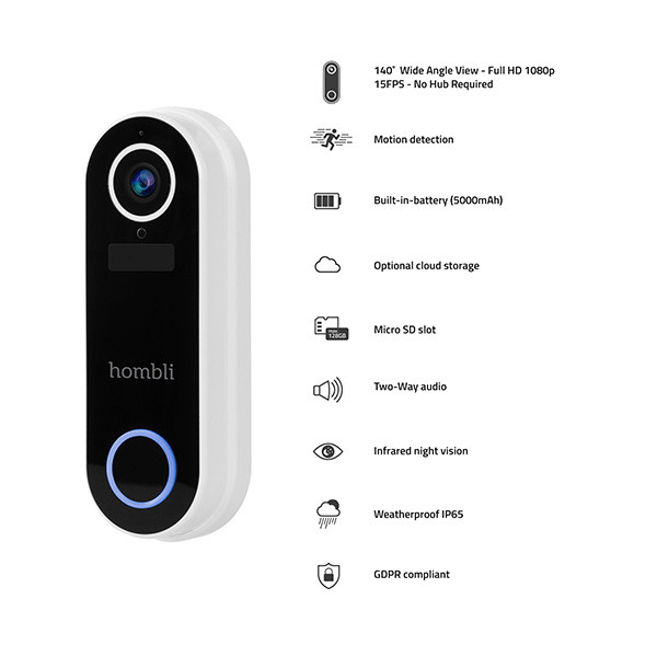 Hombli Smart Deurbel + Chime 2 | 1080p | Wifi (Hombli, Wit)  LHO00048 - 2