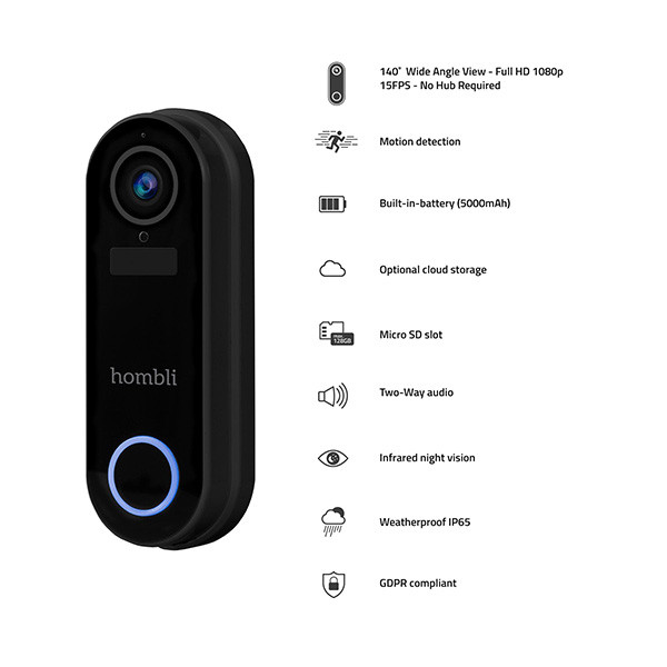 Hombli Smart Deurbel + Chime 2 | 1080p | Wifi (Hombli, Zwart)  LHO00049 - 2