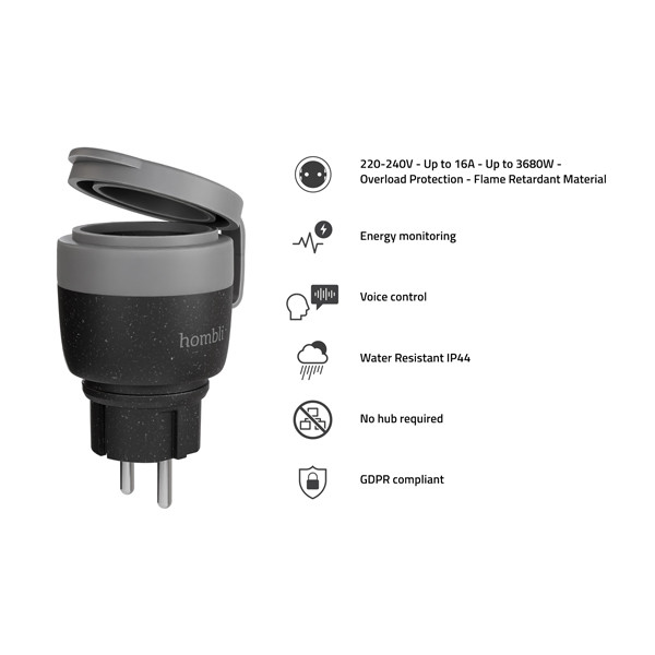 Hombli Smart Plug V2 voor buiten | Max. 3680W | Zwart  LHO00095 - 3