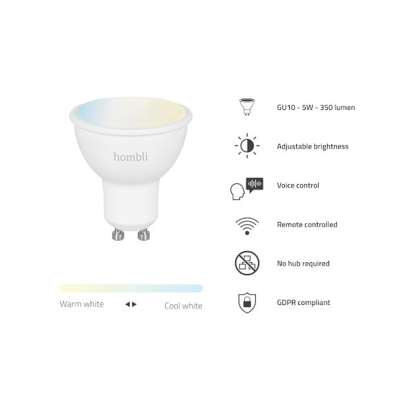 Hombli Smart Spot GU10 | Instelbaar wit | 1 stuk | 4.5W | 2700K-6500K  LHO00030 - 2