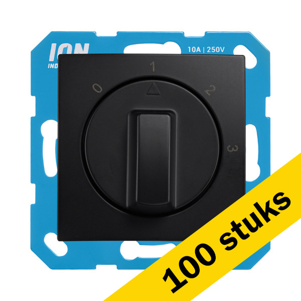 ION INDUSTRIES Aanbieding: 100x Centraalplaat met Draaiknop  3-standenschakelaar met Nulstand E1 Mat Zwart  LIO00356 - 1