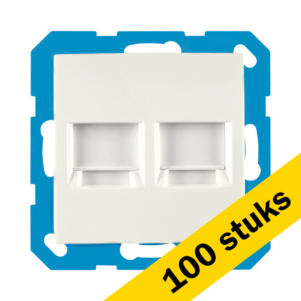 Aanbieding: 100x Modular Jack 2-voudig met Centraalplaat E1 Alpin Wit LIO00359 - 1
