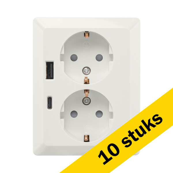 ION INDUSTRIES Aanbieding: 10x ION Industries Stopcontact half opbouw 2-voudig met randaarde | USB A + USB C | Alpin wit glanzend  LIO00292 - 1