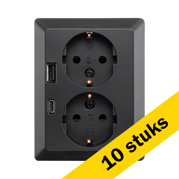 ION INDUSTRIES Aanbieding: 10x ION Industries Stopcontact half opbouw 2-voudig met randaarde | USB A + USB C | Mat zwart  LIO00295 - 1
