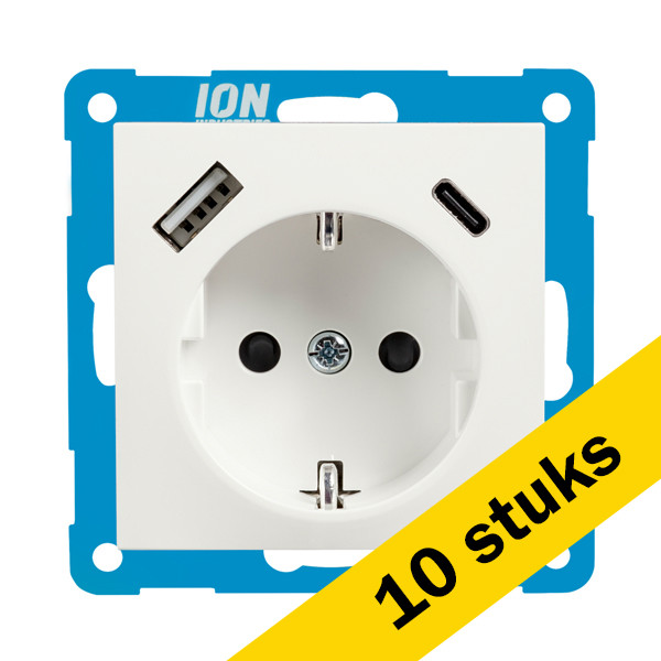Aanbieding: 10x Wandcontactdoos RA USB A + USB C met Aanraakbeveiliging E1 Mat Alpin Wit LIO00334 - 1