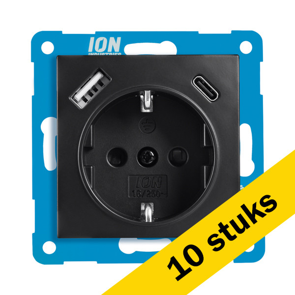 Aanbieding: 10x Wandcontactdoos RA USB A + USB C met Aanraakbeveiliging E1 Mat Zwart LIO00337 - 1