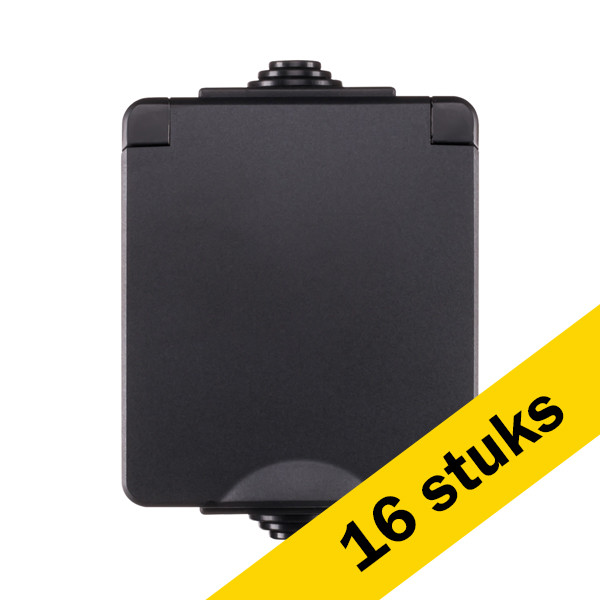 Aanbieding: 16x Opbouw Wandcontactdoos IP55 Zwart LIO00504 - 1