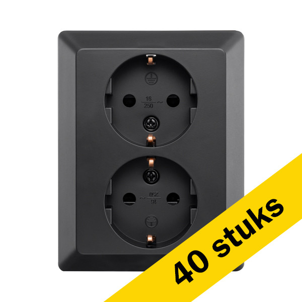 ION INDUSTRIES Aanbieding: 40x ION Industries Stopcontact half opbouw 2-voudig met randaarde | Mat zwart  LIO00302 - 1