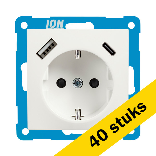 Aanbieding: 40x Wandcontactdoos RA USB A + USB C met Aanraakbeveiliging E1 Mat Alpin Wit LIO00335 - 1