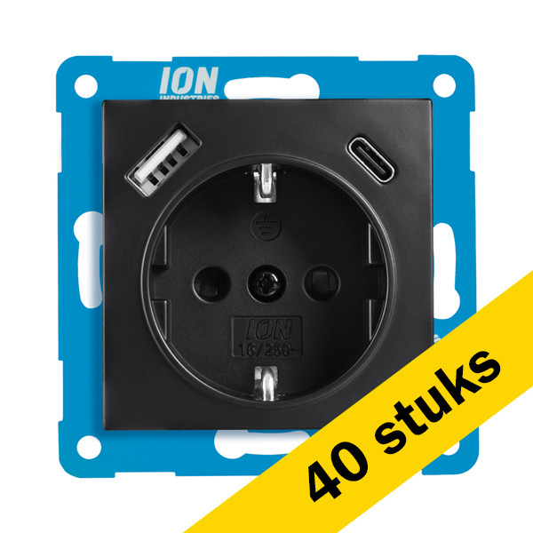 Aanbieding: 40x Wandcontactdoos RA USB A + USB C met Aanraakbeveiliging E1 Mat Zwart LIO00338 - 1