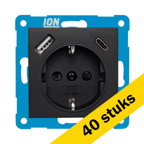 Aanbieding: 40x Wandcontactdoos RA USB A + USB C met Aanraakbeveiliging V1/J1 Mat Zwart LIO00101 - 1