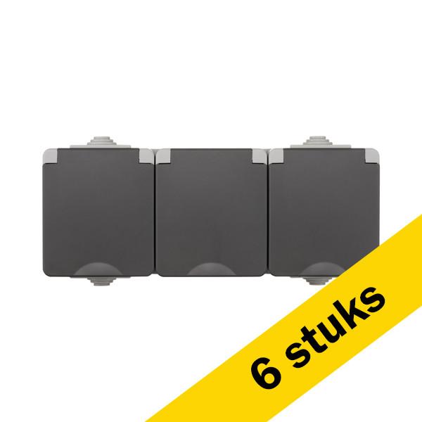 ION INDUSTRIES Aanbieding: 6x Opbouw Wandcontactdoos 3-voudig IP55 Grijs  LIO00498 - 1