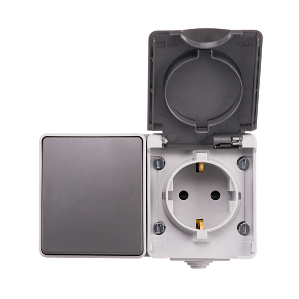 Aanbieding: 8x Opbouw Combinatie Wandcontactdoos en Wisselschakelaar IP55 Grijs LIO00492 - 2