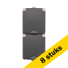 Aanbieding: 8x Opbouw Wandcontactdoos 2-voudig Verticaal IP55 Grijs LIO00496 - 1