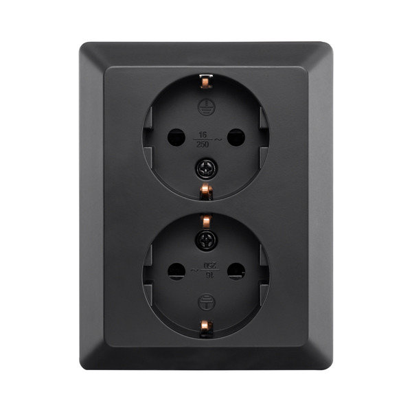 ION Industries Stopcontact half opbouw 2-voudig met randaarde | Mat zwart  LIO00300 - 1
