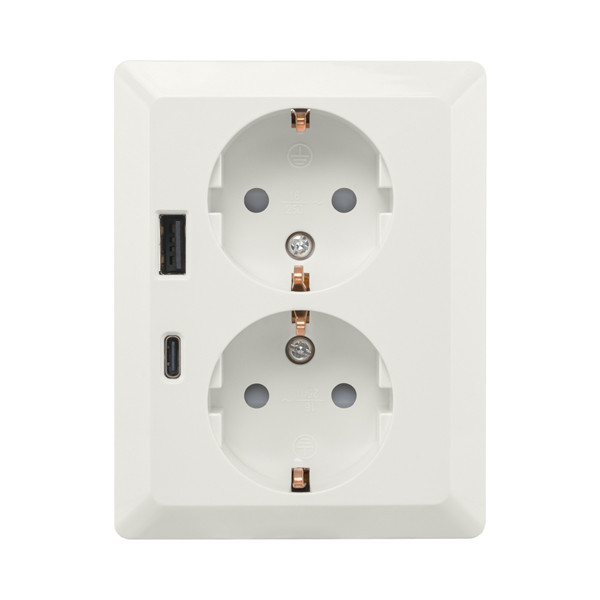 ION Industries Stopcontact half opbouw 2-voudig met randaarde | USB A + USB C | Alpin wit glanzend  LIO00291 - 1