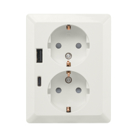 ION Industries Stopcontact half opbouw 2-voudig met randaarde | USB A + USB C | Alpin wit glanzend  LIO00291