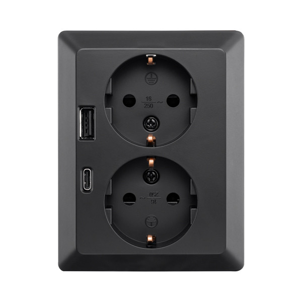 ION Industries Stopcontact half opbouw 2-voudig met randaarde | USB A + USB C | Mat zwart  LIO00294 - 1
