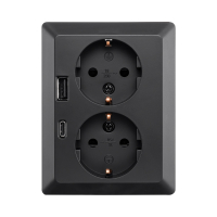 ION Industries Stopcontact half opbouw 2-voudig met randaarde | USB A + USB C | Mat zwart  LIO00294