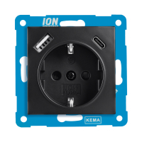 ION Industries Stopcontact met randaarde en kinderbeveiliging E1 | USB A + USB C | Mat zwart  LIO00336