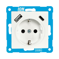 ION Industries Stopcontact met randaarde en kinderbeveiliging V1/J1 | USB A + USB C | Alpin wit glanzend  LIO00096