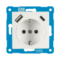 ION Industries Stopcontact met randaarde en kinderbeveiliging V1/J1 | USB A + USB C | Alpin wit mat  LIO00098