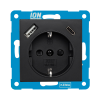 ION Industries Stopcontact met randaarde en kinderbeveiliging V1/J1 | USB A + USB C | Mat zwart  LIO00100