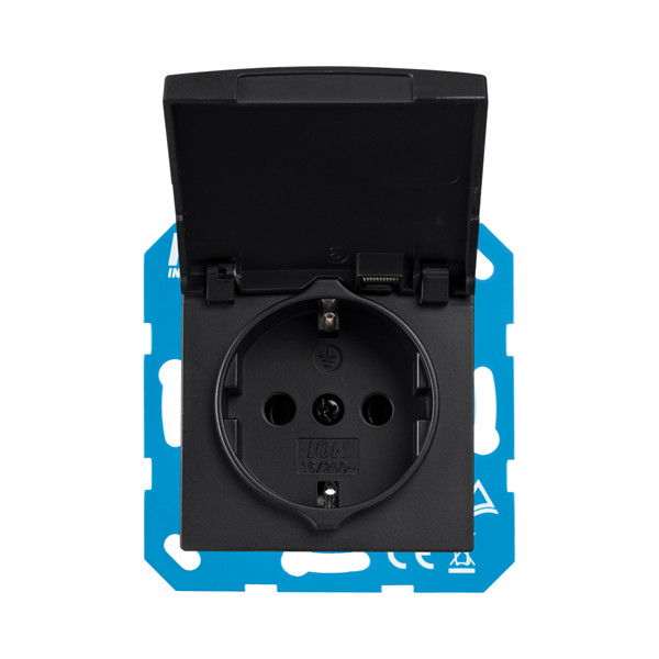ION Industries Stopcontact met randaarde en klapdeksel E1 | IP44 | Mat zwart  LIO00327 - 2