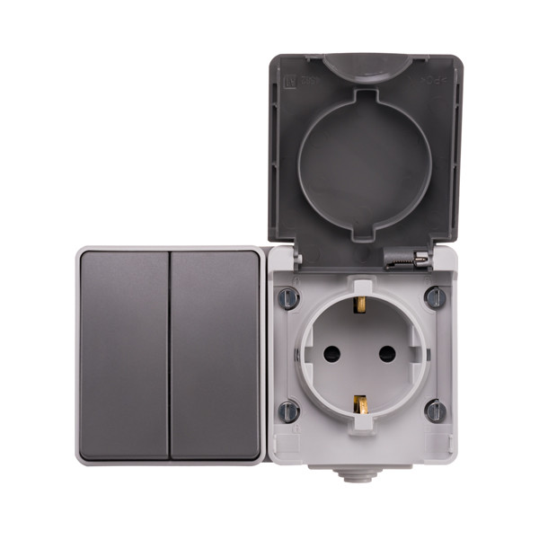 ION industries Opbouw Combinatie Stopcontact en Serieschakelaar | IP55 | Grijs  LIO00493 - 2