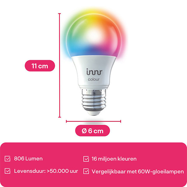 Innr Smart lamp E27 | Peer A60 | Mat | RGB + 1800-6500K | Zigbee | 8.6W | 8 stuks LIN00167 - 2