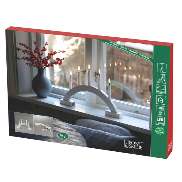 Kaarsenbrug | 26 x 39 cm | 5 lampjes | Warm wit | Hout | Mat wit | Konstsmide LKO00966 - 4