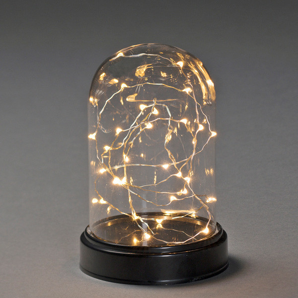 Sfeerlamp | Glazen stolp Ø 11.5 x 17.5 cm | 30 lampjes | Extra warm wit | Glas | Zilverkleurig | Konstsmide LKO00982 - 1