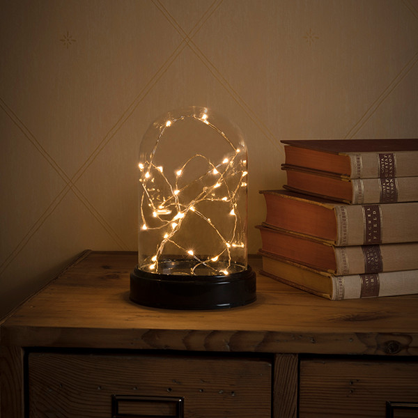 Sfeerlamp | Glazen stolp Ø 11.5 x 17.5 cm | 30 lampjes | Extra warm wit | Glas | Zilverkleurig | Konstsmide LKO00982 - 2