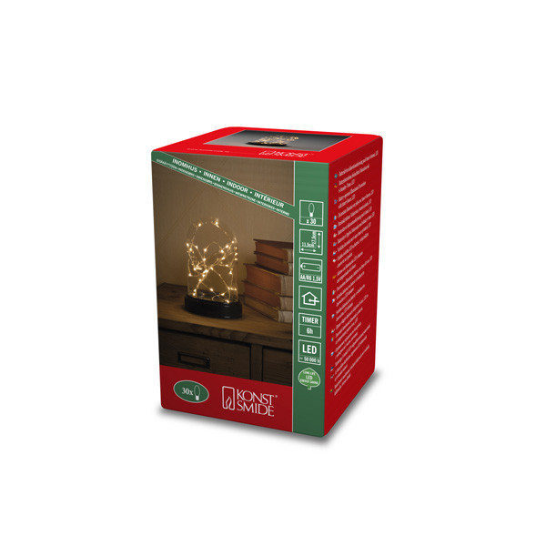 Sfeerlamp | Glazen stolp Ø 11.5 x 17.5 cm | 30 lampjes | Extra warm wit | Glas | Zilverkleurig | Konstsmide LKO00982 - 3