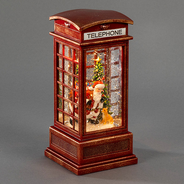Sneeuwlantaarn | Telefooncel met kerstman en hond op batterijen | 9 cm | Warm wit | Konstsmide LKO00827 - 1