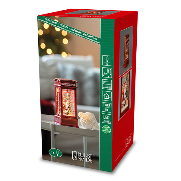 Sneeuwlantaarn | Telefooncel met kerstman en hond op batterijen | 9 cm | Warm wit | Konstsmide LKO00827 - 4