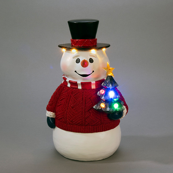 Staande sneeuwpop met kerstboom op batterijen | 35 cm | Multicolor | 9 lampjes | Konstsmide LKO00833 - 1